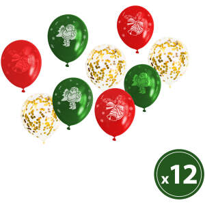 Afbeelding van Kerst Ballonnen Set – Rood Wit Groen Met Kerstmotieven – Latex Ballonnen Voor Kerstdecoratie – Met
