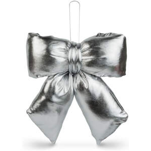 Afbeelding van Glitter strik decoratie zilver – Grote decoratieve strik 21 x 19 cm – Feestelijke kerstdecoratie voor