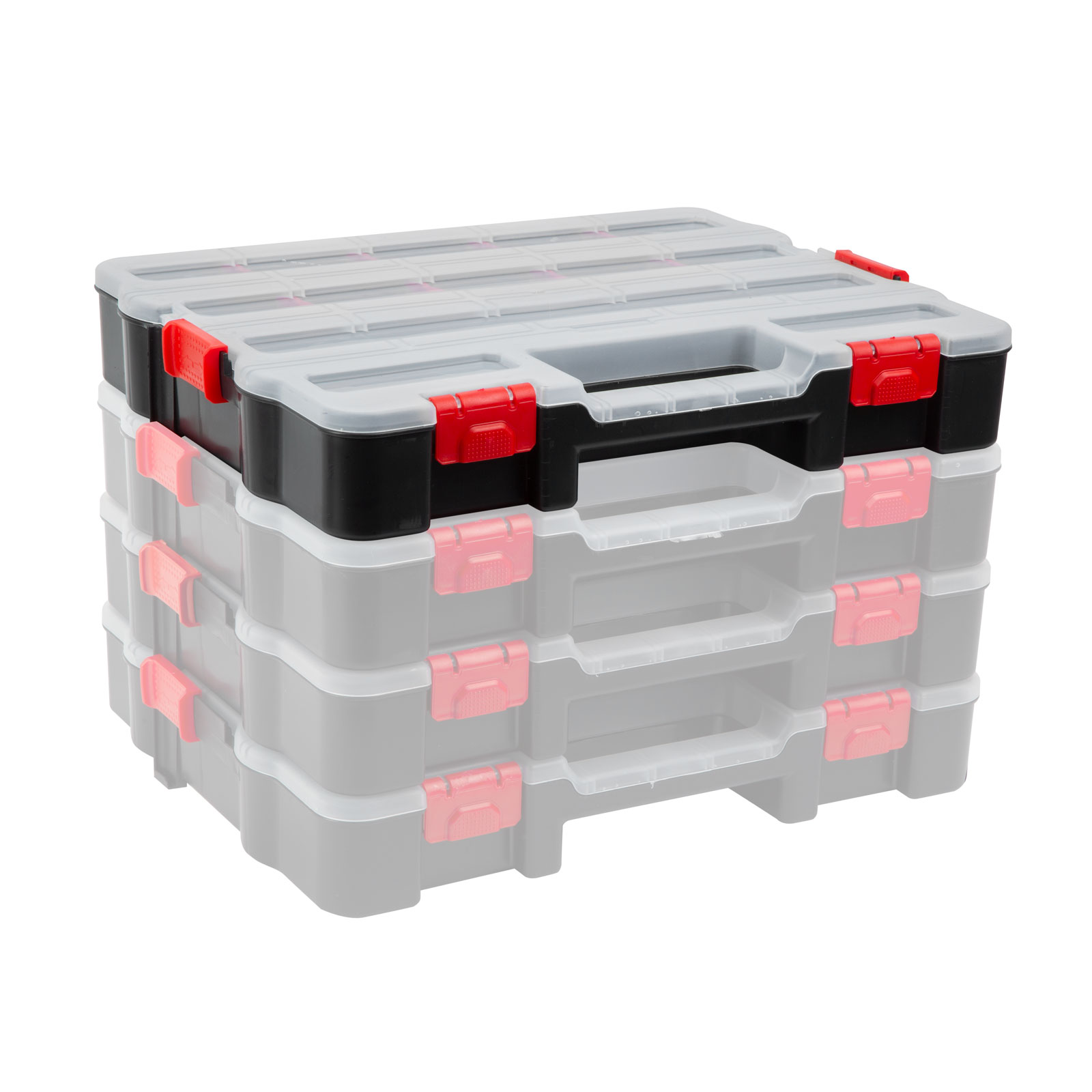 Afbeelding van Stapelbare Sorteerdoos - 310 x 389 x 67 mm - Organizer / Gereedschapsdoos met Vakken en Transparant Deksel