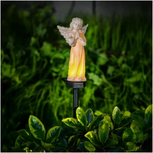 Afbeelding van Solar Tuinbeeld Engel met Vogel – Warm Wit LED – Tuinsteker op Zonne-energie – Resin – 48 cm - 1