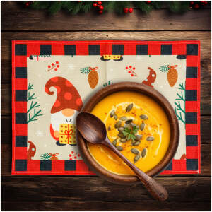 Afbeelding van Kerst placemat kerstgnome – Rechthoekige tafelmat 46 x 32 cm – Scandinavisch design in rood en zwart –