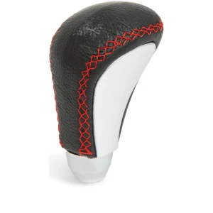 Afbeelding van Universele leren versnellingspookknop - zwart met rode naden - sportief design - comfortabele grip -