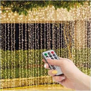 Afbeelding van Lichtgordijn - 300 warmwitte LED's - 3 x 3 m - 230V - met afstandsbediening 1 Stuks [58907A] - 33da d90a