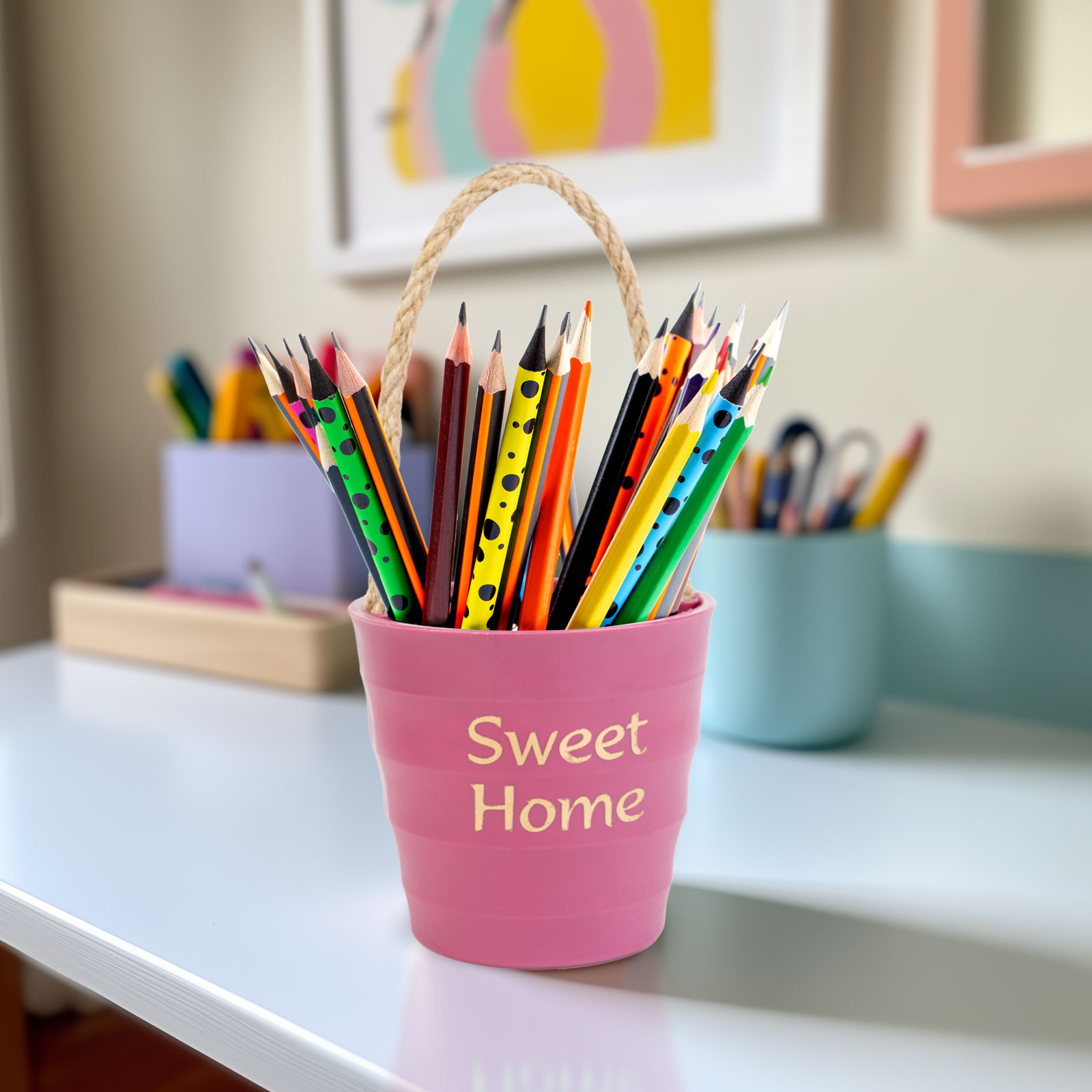 Afbeelding van Decoratieve Bloempot met Touw - 9×8 cm, Kunststof, Modern Design in 4 Kleuren voor Planten & Organisatie