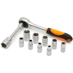 Afbeelding van Ratel en Doppenset 1/4" - 12-delig Dopsleutelset 5-13 mm | Compact, Met Verlengstuk & Rubberen Greep