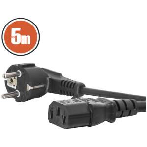 Afbeelding van AC Voedingskabel 5 m - 90° Stekker met IEC C13 Stopcontact, 16A / 250V, Voor Computer & Elektronica