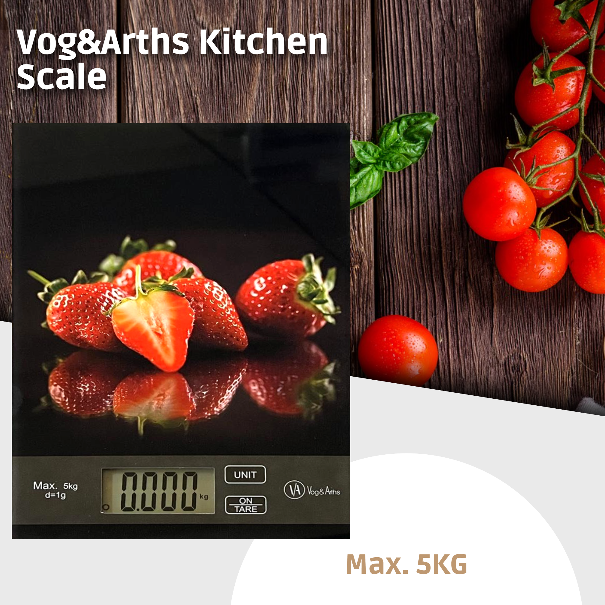 Afbeelding van Vog&Arths - Digitale Precisie Keukenweegschaal – Weegschaal Keuken - 1gr -5kg -Tarra Functie - Zwart -