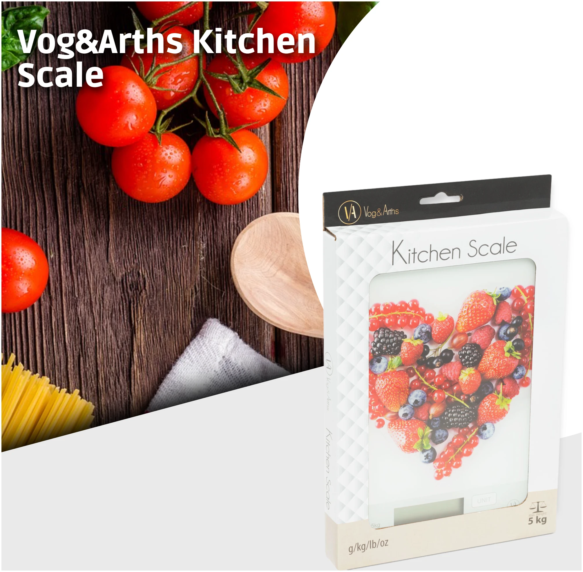 Afbeelding van Vog&Arths - Digitale Precisie Keukenweegschaal – Weegschaal Keuken - 1gr -5kg -Tarra Functie - Wit -