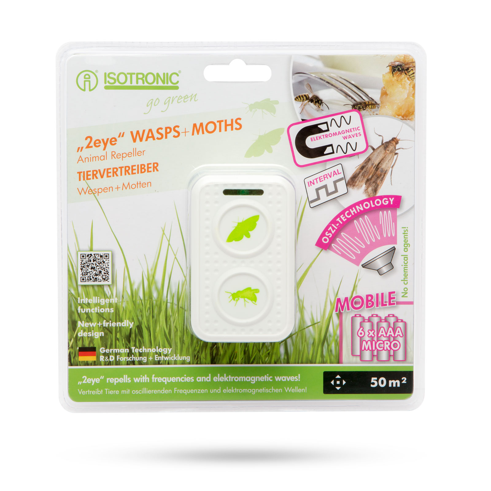 Afbeelding van Motten- en wespenverjager - Elektromagnetisch, batterijgevoed (6×AAA, excl.) - 50 m² bereik -
