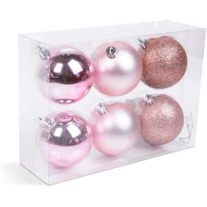 Afbeelding van Kerstdecoratieset - Champagnegoud - 6-delig - Ø7 cm - 2 matte, 2 glanzende, 2 glitter kerstballen -