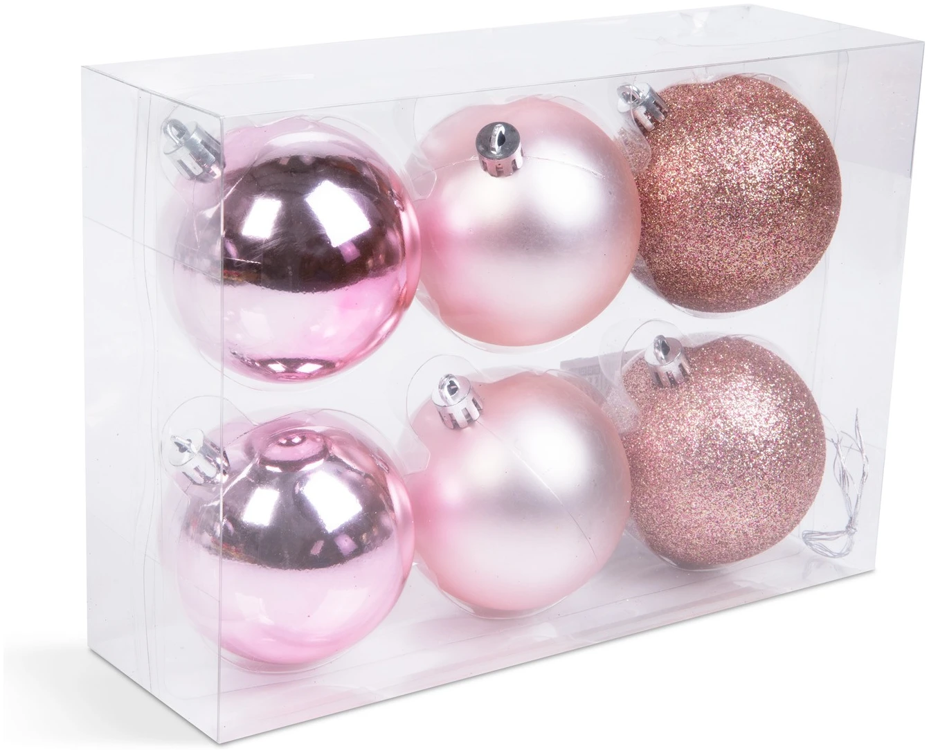 Afbeelding van Kerstdecoratieset - Champagnegoud - 6-delig - Ø7 cm - 2 matte, 2 glanzende, 2 glitter kerstballen -