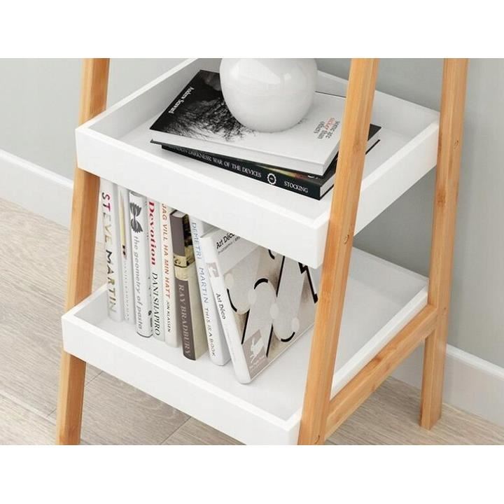 Afbeelding van Boekenkast met 3 planken - Kastje met 3 etages - Bijzet Kast - Wit / Hout - 35 x 30 x 75 cm - wit 1 Stuks