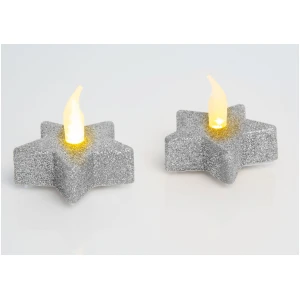 Afbeelding van LED Theelicht Stervorm - 2 Stuks - Zilver - Met Flakkerend Vlam Effect - Incl. CR2032 Batterij - Veilig &
