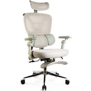 Afbeelding van Bureaustoel met hoofdsteun en voetensteun - ergonomisch, verstelbaar, grijs, comfortabel voor kantoor of