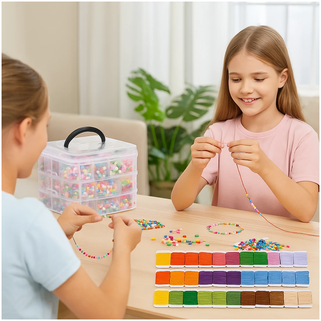 Afbeelding van N'JOY LIFE - DIY Sieraden Maken Set – 4655-delig Knutselpakket voor Meisjes – In 3 laags opbergbox