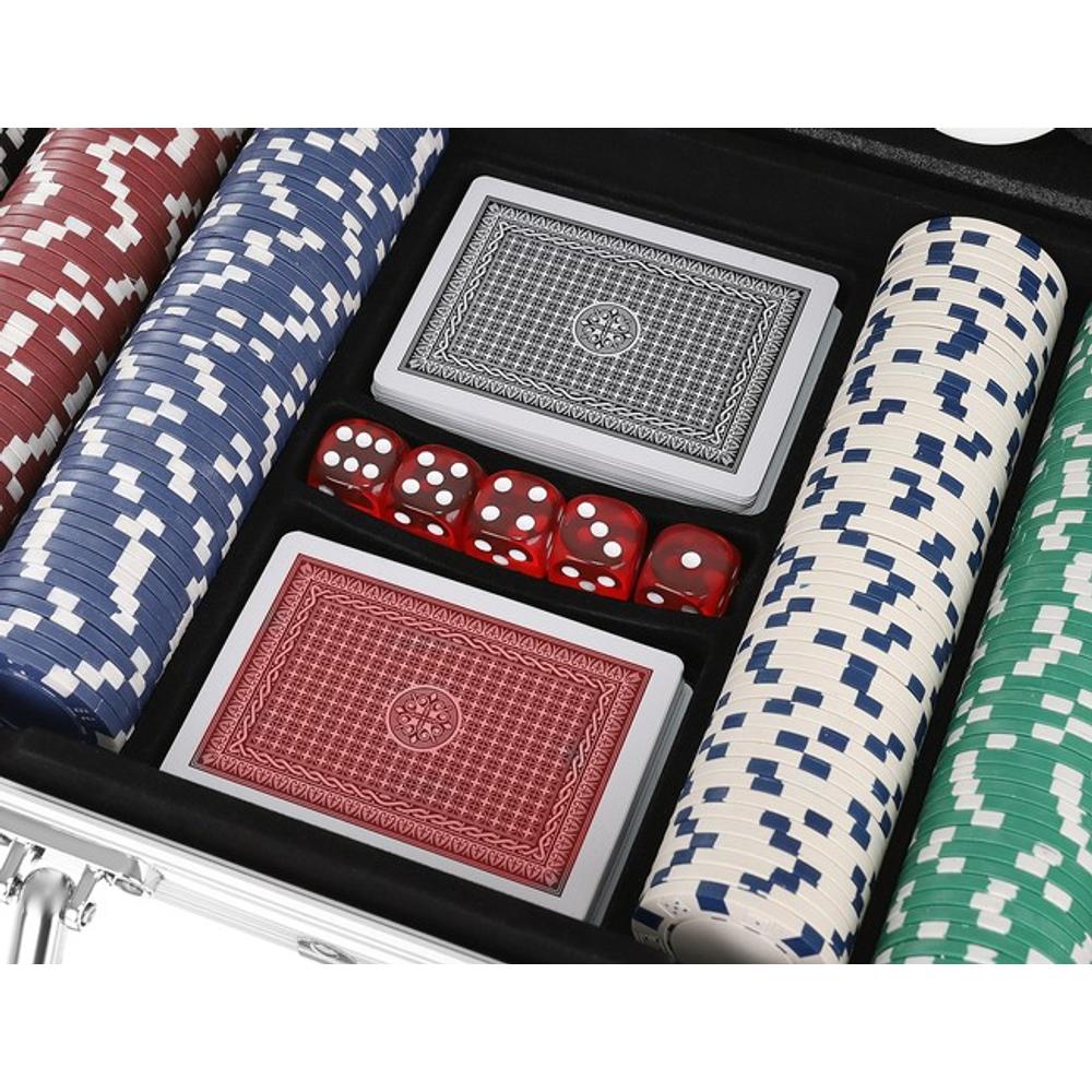 Afbeelding van Poker Set in Aluminium Koffer - 300 Chips, 2 Kaartspellen, Dobbelstenen - Inclusief Sleutel & Dealer Chip