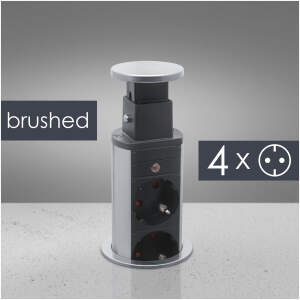 Afbeelding van Pop-up Inbouw Stopcontact - 4-voudig | Kindveilige Stekkerdoos | 3500W | 1,5m Kabel | Zilver Geborsteld