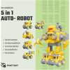 Afbeelding van N'JOY Life - Robot speelgoed - Geel 5 in 1 - Robots - Politie - Brandweerauto - Bouwpakket -