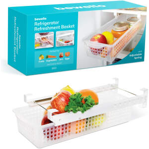 Afbeelding van Bewello - Fruitmand Koelkast Organizer Hangend - 41 x 16 x 9,5 cm - Lade Uittrekbaar- Koelkastopbergdoos -
