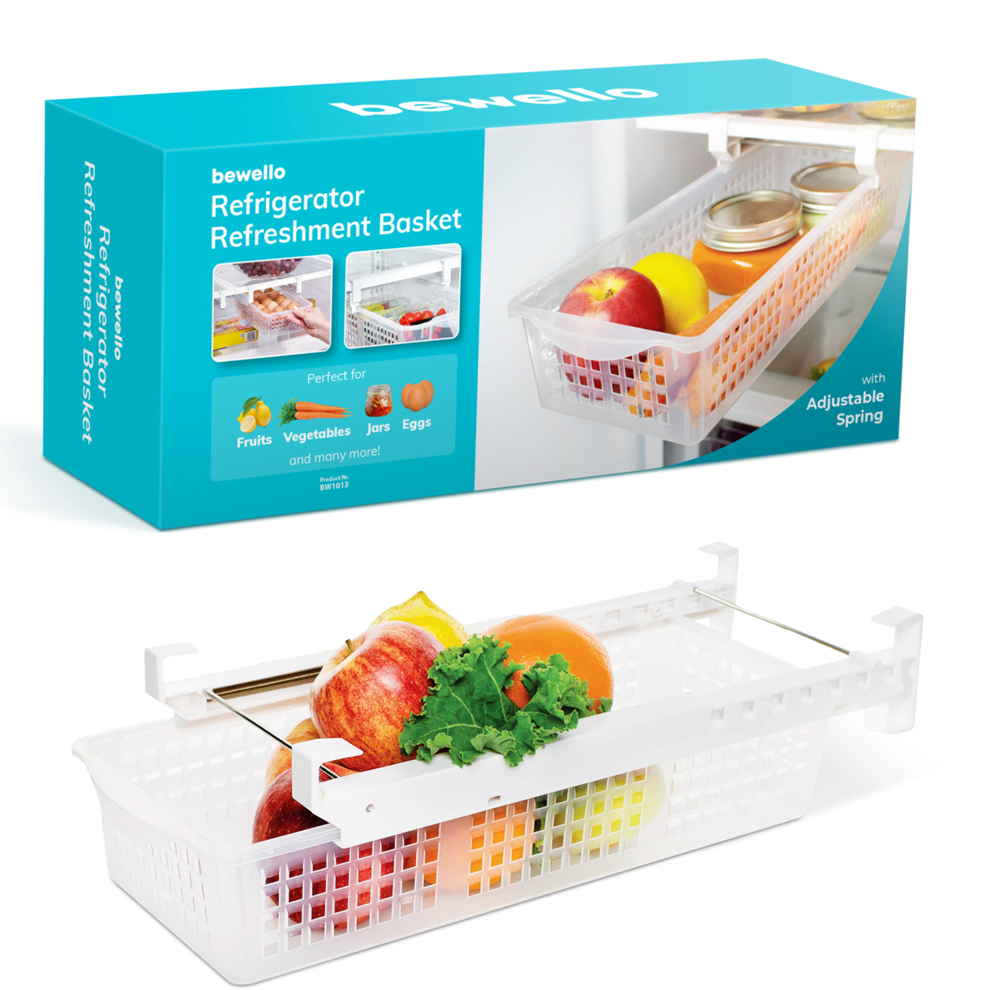 Afbeelding van Bewello - Fruitmand Koelkast Organizer Hangend - 41 x 16 x 9,5 cm - Lade Uittrekbaar- Koelkastopbergdoos -