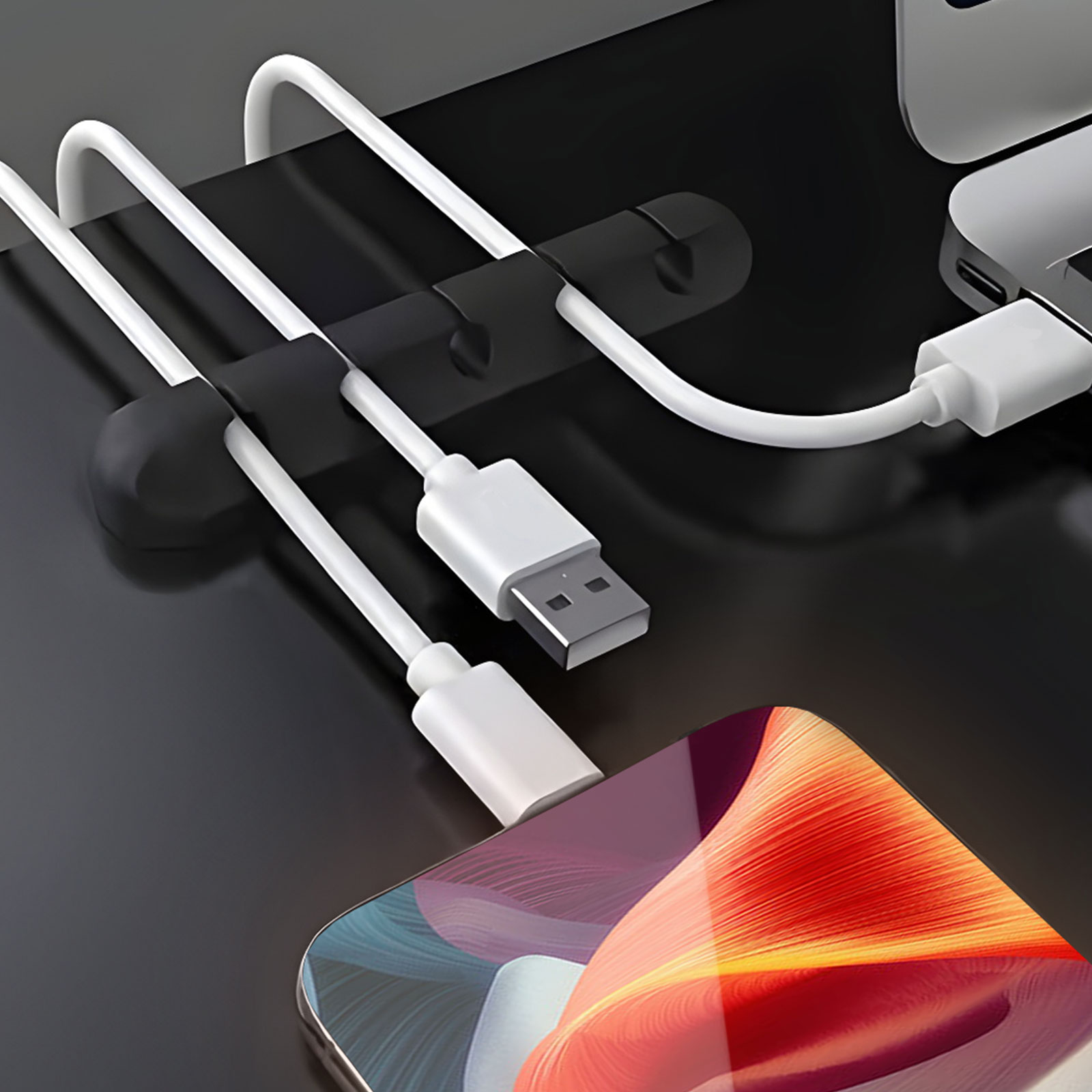 Afbeelding van Zelfklevende kabelorganiser kit - 10× zwarte TPR kabelclips voor strak bureau-management - zelfklevend -