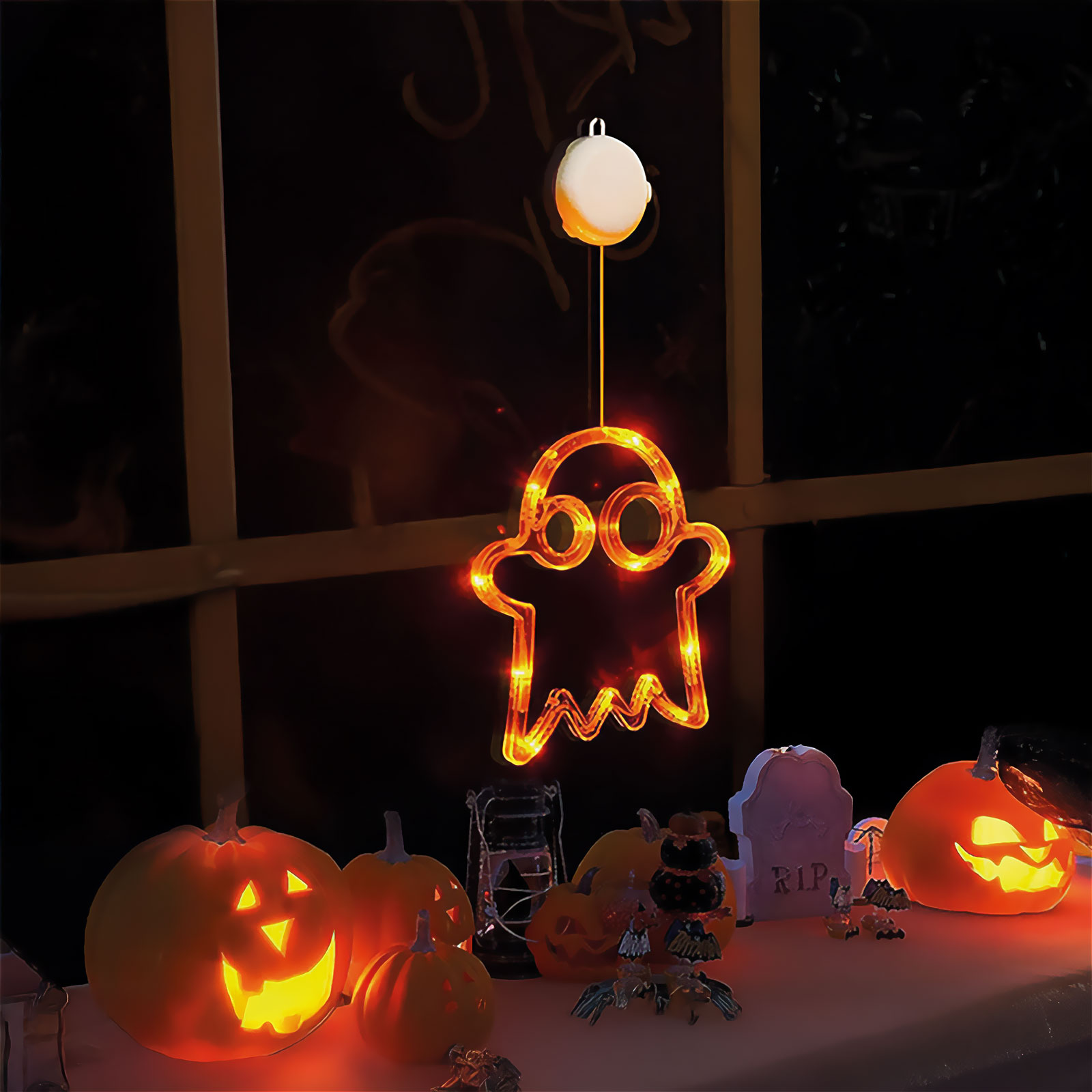 Afbeelding van Halloween gloeiende decoratie - spin - zuignapbevestiging - 12 LED - 20 x 18,5 cm - 3 x AAA 1 Stuks