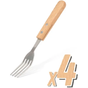 Afbeelding van Grill vork set 4 stuks met houten handvat roestvrij staal barbecue keuken [56305A] - 66eb b0d3 4b0e 851c