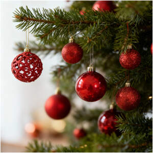 Afbeelding van Kerstballen Set Met Kerstboom Piek – Rode Kerstversiering – Mix Van Glanzend Mat En Glitter – Kunststof