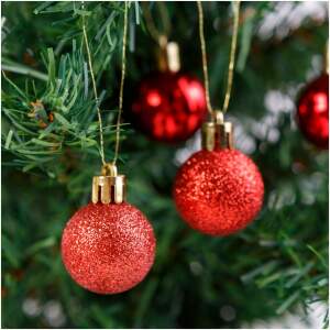 Afbeelding van Kerstballenset - Rode kerstballen (Ø3 cm) - 12-delig - mat, glanzend en glitter - met gouden hanger [58775C]