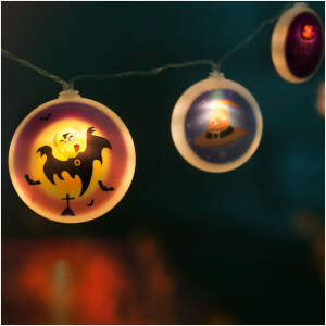 Afbeelding van Halloween LED Lichtsnoer met Schijven – Warm Wit – 10 LEDs op Batterij – Halloween Decoratie met