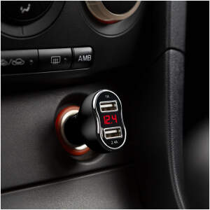 Afbeelding van Autolader sigarettenaansteker - 2x USB (2,4A + 1A) met voltmeter & ampèremeter - LED-display - 12-24V -