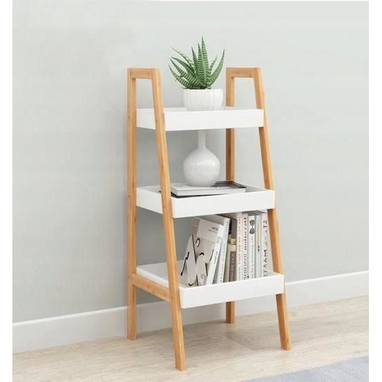 Afbeelding van Boekenkast met 3 planken - Kastje met 3 etages - Bijzet Kast - Wit / Hout - 35 x 30 x 75 cm - wit 1 Stuks