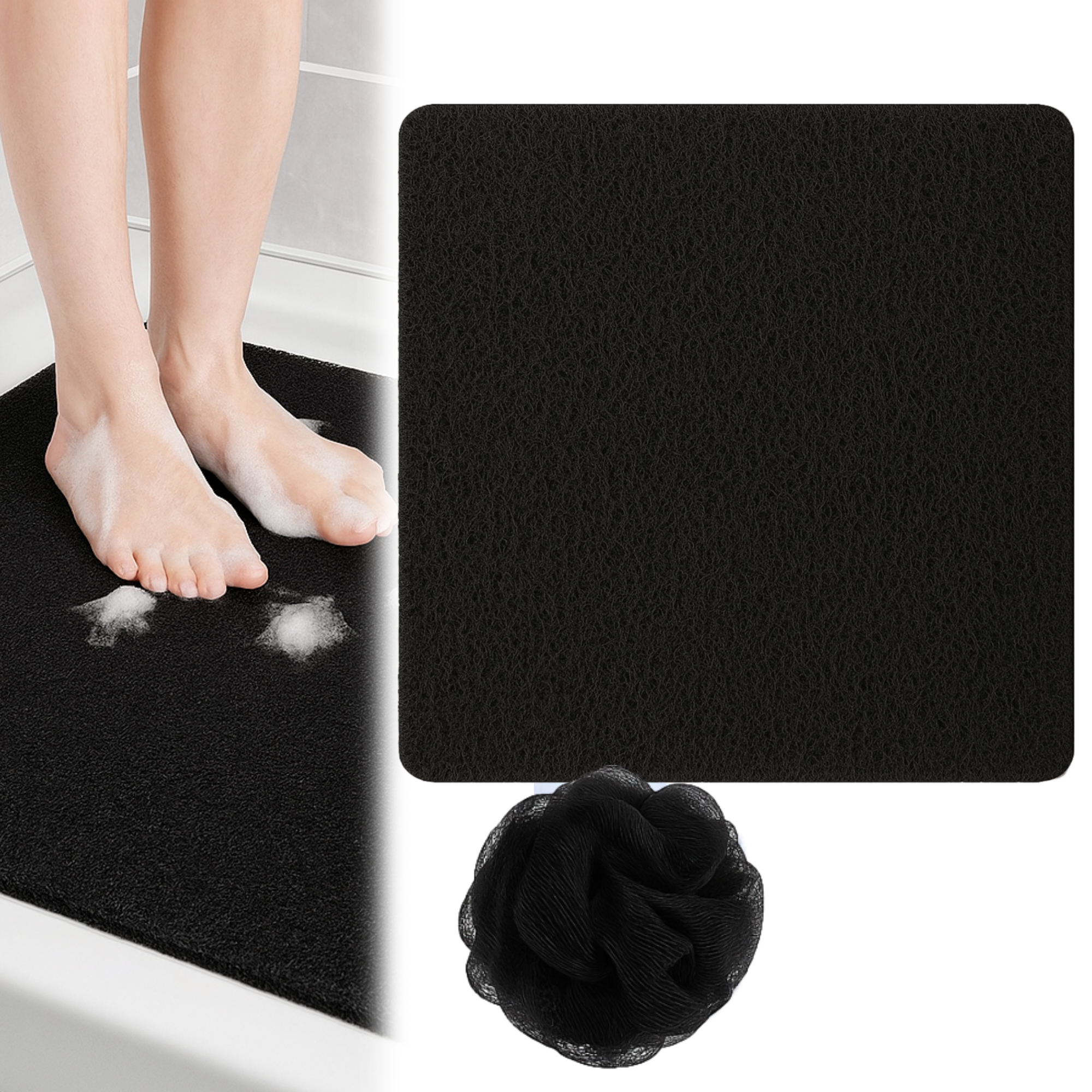 Afbeelding van HSXL - Antislipmat - 60x60CM - Incl. Netspons - Antislip Douchemat Zwart – Anti Slip Douche Cabine Mat –
