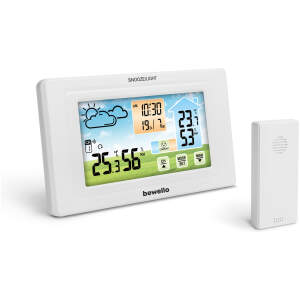 Afbeelding van Digitale Thermometer en Wekker - Binnen/Buiten - USB & Batterij - Wit - Met Alarm en Snooze [BW2070] -