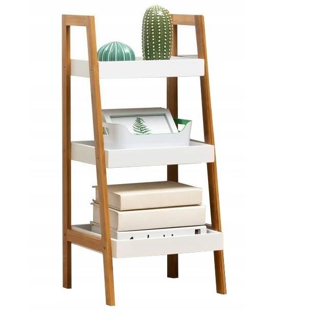 Afbeelding van Boekenkast met 3 planken - Kastje met 3 etages - Bijzet Kast - Wit / Hout - 35 x 30 x 75 cm - wit 1 Stuks