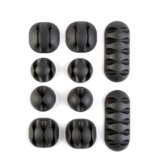 Afbeelding van Zelfklevende kabelorganiser kit - 10× zwarte TPR kabelclips voor strak bureau-management - zelfklevend -