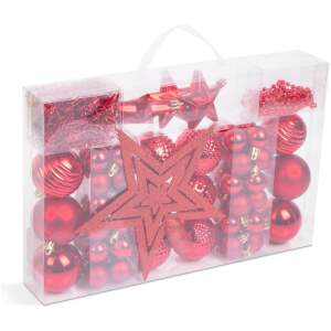 Afbeelding van Kerstdecoratieset - Rood - 66-delig - Ø3/6 cm - 60 kerstballen (mat, glanzend), 3 sterren, 1 piek, 1 m
