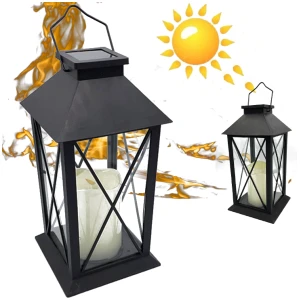 Afbeelding van N'JOY LIFE Landelijke Tuin Lantaarn met LED Kaars Solar - Windlicht op Zonne-Energie - Tafellamp voor