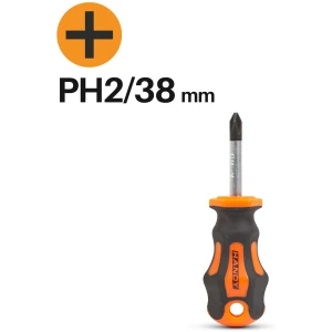 Afbeelding van Korte Kruiskopschroevendraaier PH2 – Phillips Schroevendraaier 38 mm – Chroom Vanadium Staal – Antislip