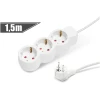 Afbeelding van 3-Weg Stekkerdoos met Kabel - 1,5 m - Wit - Kinderbeveiliging - 90° Stekker - 3×CEE 7/4 Stopcontacten - 16A