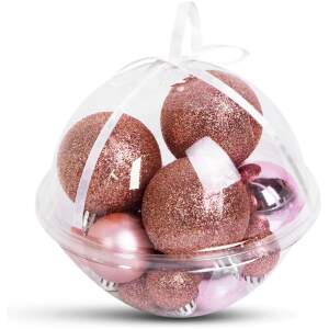 Afbeelding van Kerstboomdecoratieset met 16 kerstballen (Ø3-6 cm) - roségoud - matte, glanzende & glitter afwerking -