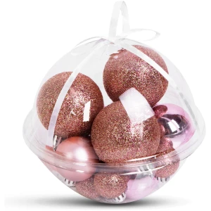 Afbeelding van Kerstboomdecoratieset met 16 kerstballen (Ø3-6 cm) - roségoud - matte, glanzende & glitter afwerking -