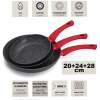 Afbeelding van San Ignacio Koekenpannenset - Koekenpannen Ø20, 24, 28cm - Eco Friendly Pannenset - Rood / Zwart / Grijs