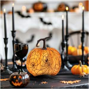 Afbeelding van Halloween pompoendecoratie - 16,5 cm - oranje. spinnenweb - schuim 1 Stuks [56540C] - 8329 a240 4b7e a0ef