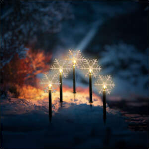 Afbeelding van 5x Kerst Staaklamp Met Ijskristallen – LED Tuinverlichting Met 5 LEDs – Warm Wit Licht – Knipperend En