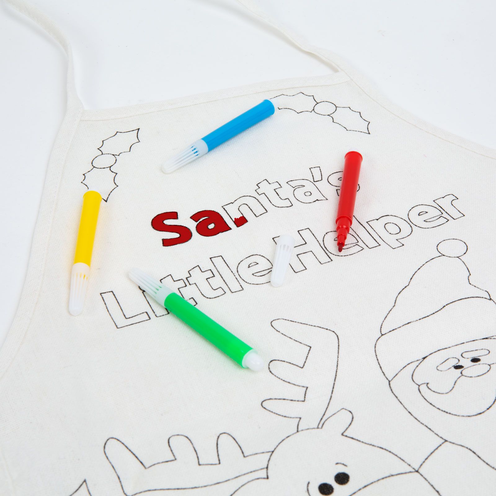 Afbeelding van Kinderschort om zelf in te kleuren - inclusief 4 viltstiften - kerst / knutsel / keukenschort - 56 × 34 cm