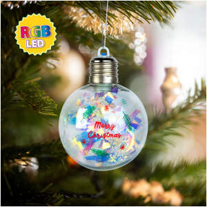 Afbeelding van Kerst LED Bal – RGB Kleurveranderende LED – Transparant – Kunststof – Ø 8 Cm – Met Glittereffect