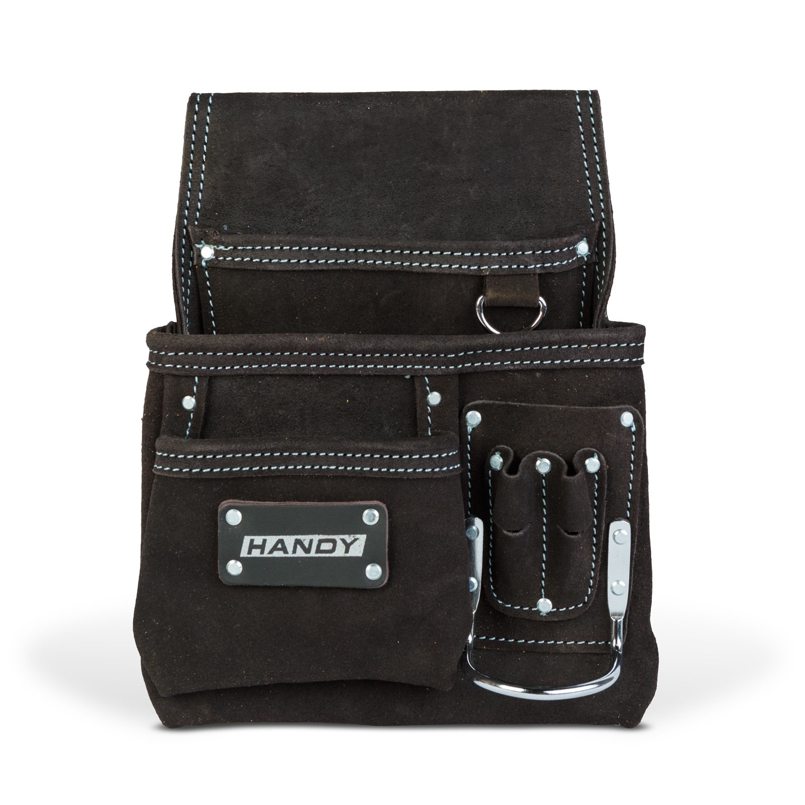Afbeelding van Handy - Gereedschapsgordel met Hamerhouder voor aan een Riem - Klein - Zwart - 6 Vakken - Spijkerschort -