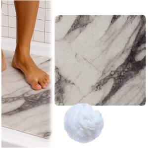 Afbeelding van HSXL - Antislipmat - 60x60CM - Incl. Netspons - Antislip Douchemat Wit Marmerlook – Anti Slip Douche Cabine