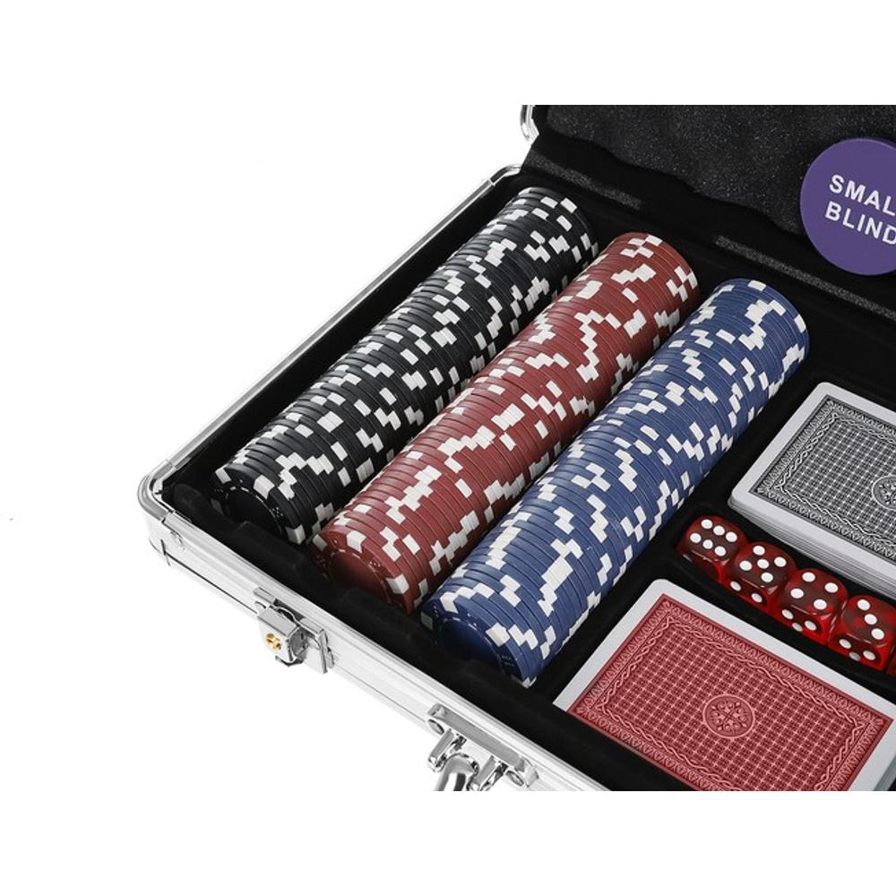 Afbeelding van Poker Set in Aluminium Koffer - 300 Chips, 2 Kaartspellen, Dobbelstenen - Inclusief Sleutel & Dealer Chip